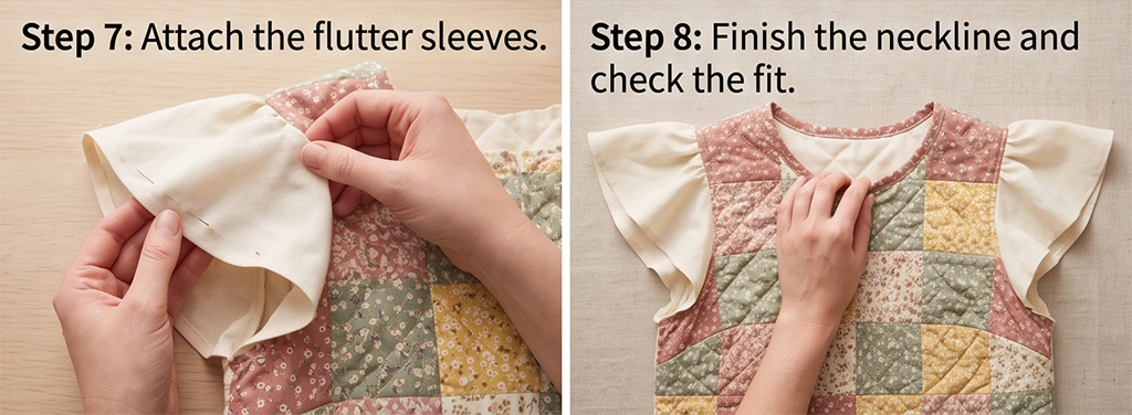 Flutter Sleeve Patchwork Quilt Top for Feminine Farmhouse Elegance