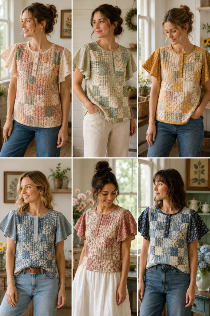 Flutter Sleeve Patchwork Quilt Top for Feminine Farmhouse Elegance