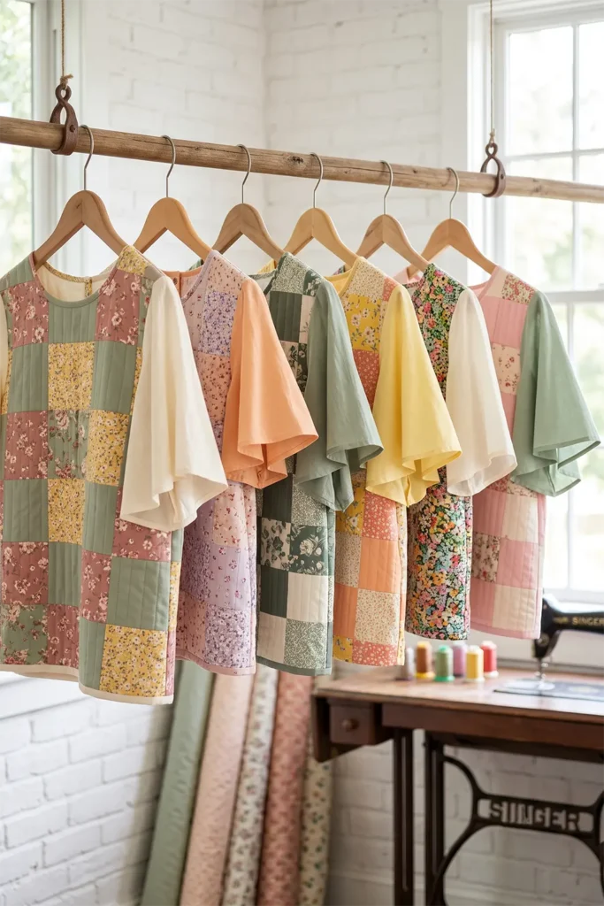 Flutter Sleeve Patchwork Quilt Top for Feminine Farmhouse Elegance