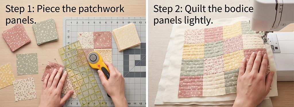Flutter Sleeve Patchwork Quilt Top for Feminine Farmhouse Elegance