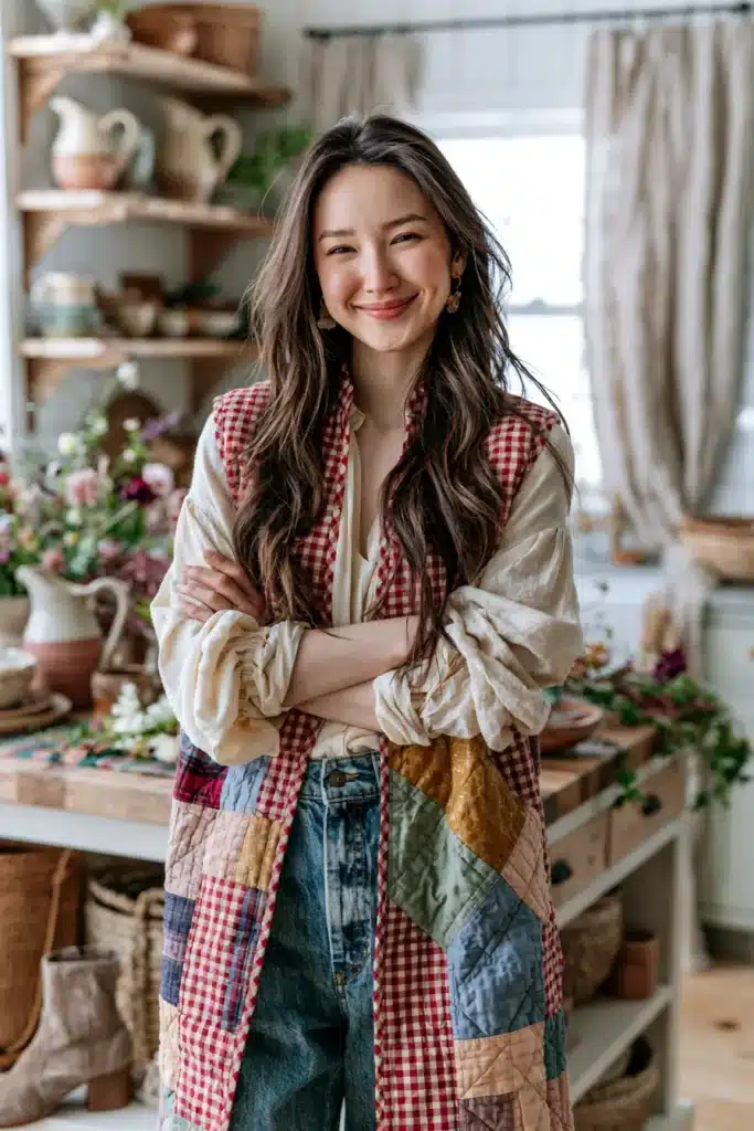 Gingham Quilted Vest with Country Cottage Appeal