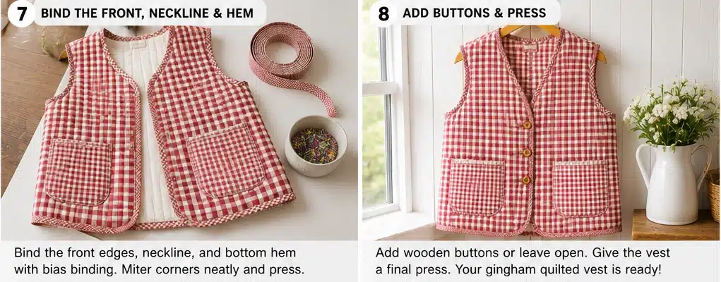 Gingham Quilted Vest with Country Cottage Appeal