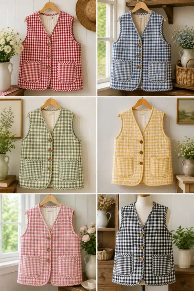 Gingham Quilted Vest with Country Cottage Appeal
