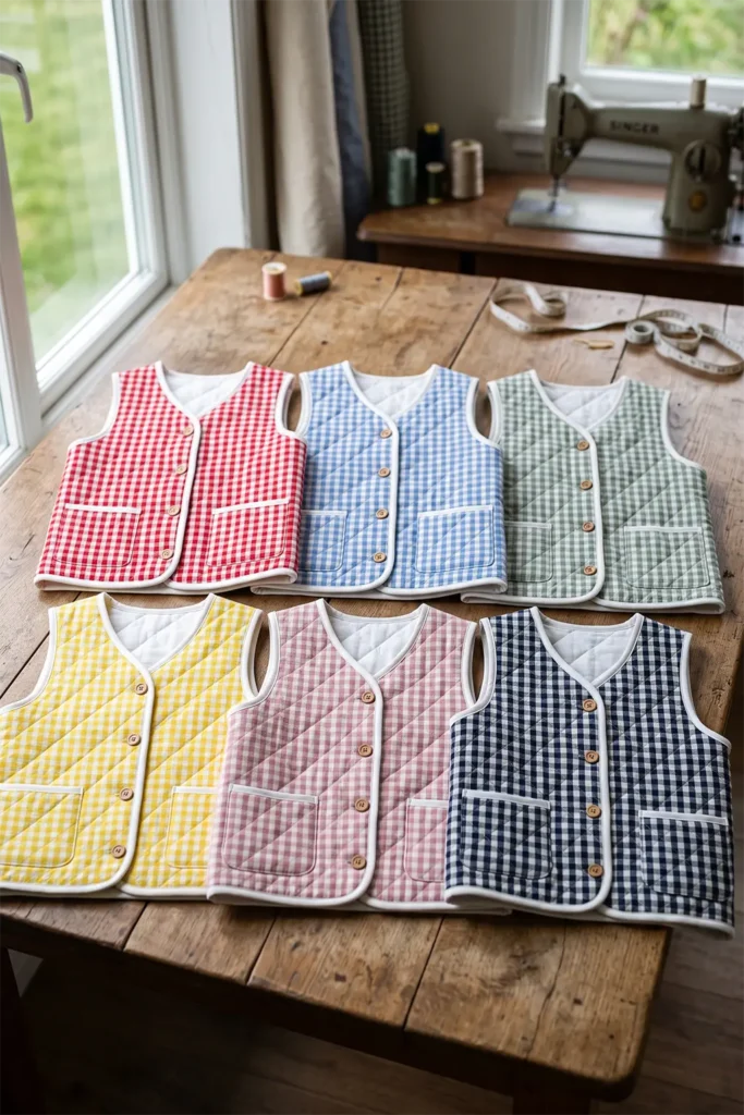 Gingham Quilted Vest with Country Cottage Appeal