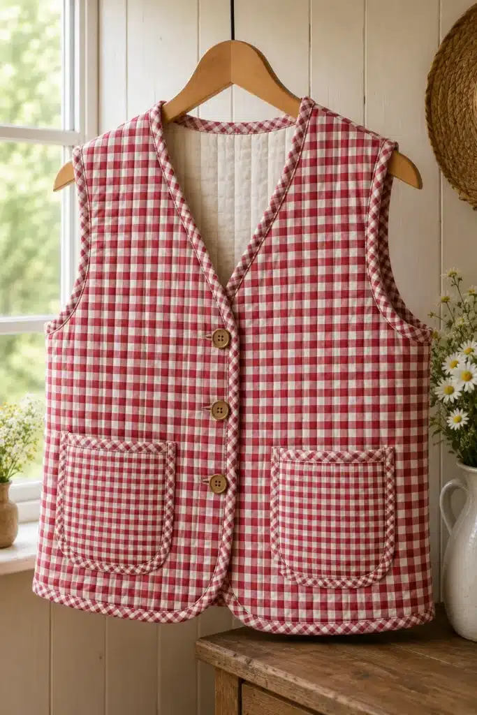 Gingham Quilted Vest with Country Cottage Appeal