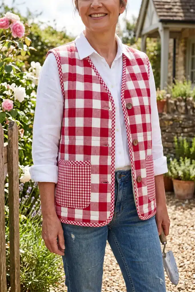 Gingham Quilted Vest with Country Cottage Appeal