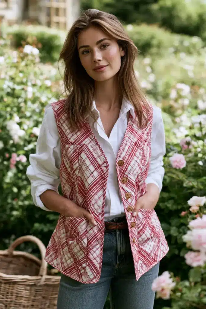 Gingham Quilted Vest with Country Cottage Appeal