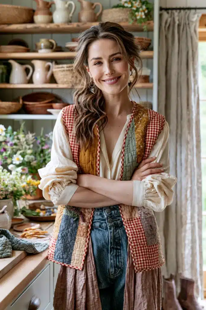 Gingham Quilted Vest with Country Cottage Appeal