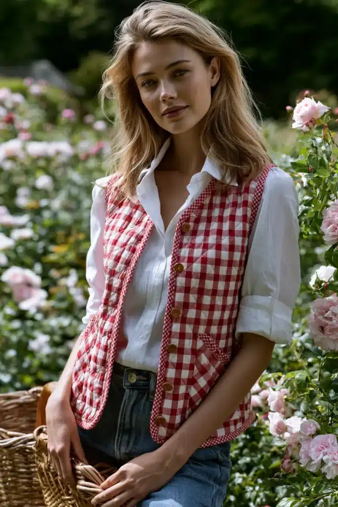 Gingham Quilted Vest with Country Cottage Appeal