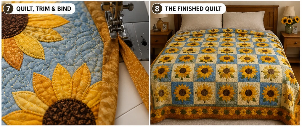 Golden Sunflower Quilt Patterns for Bright Autumn Décor