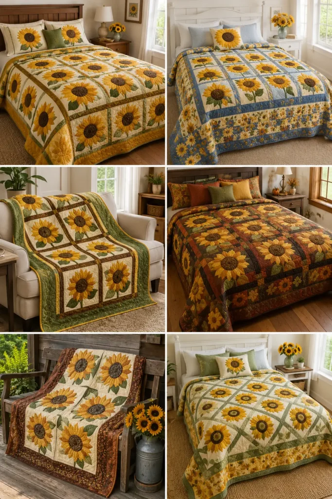Golden Sunflower Quilt Patterns for Bright Autumn Décor