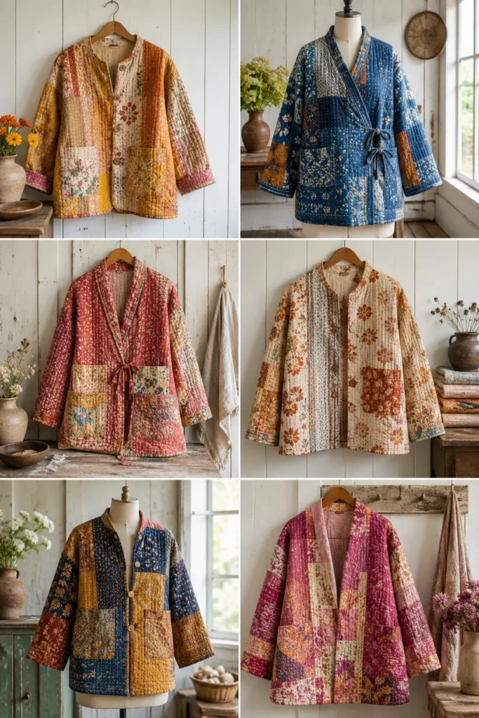 Hand-Stitched Kantha Quilt Jacket with Heirloom Character