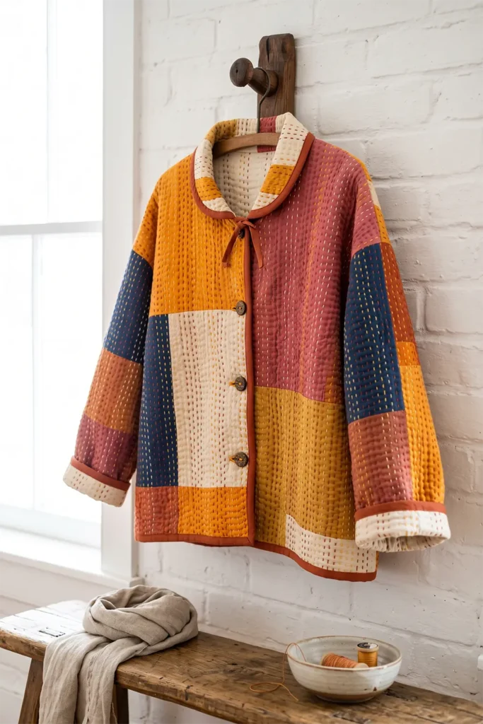 Hand-Stitched Kantha Quilt Jacket with Heirloom Character