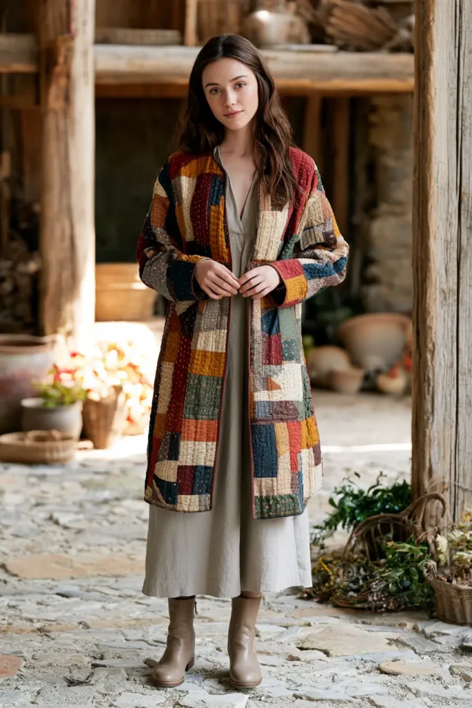 Hand-Stitched Kantha Quilt Jacket with Heirloom Character
