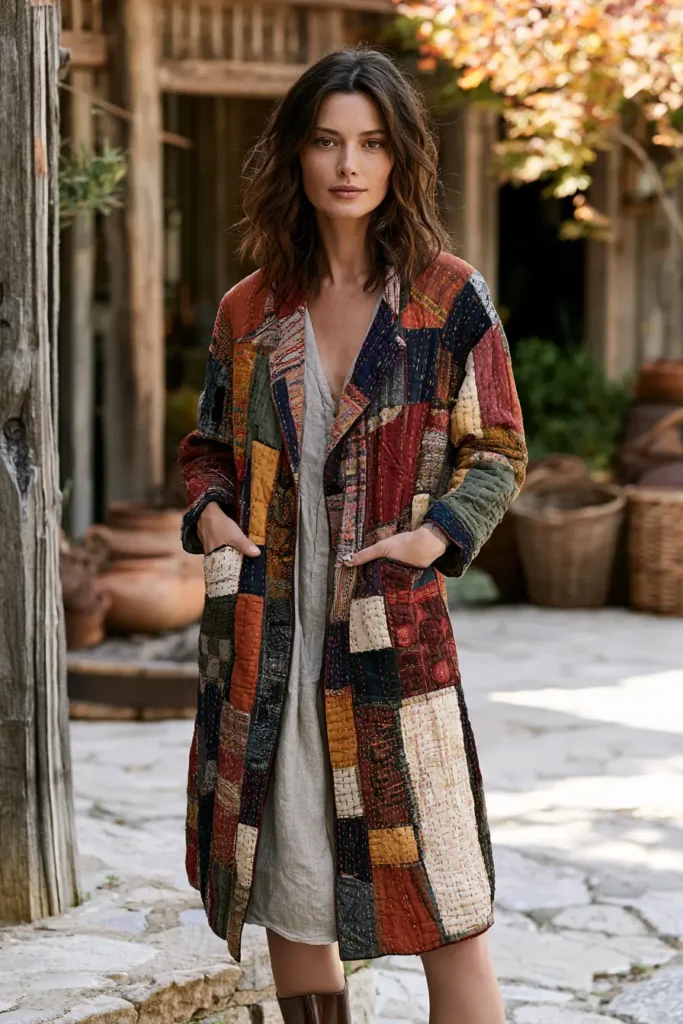 Hand-Stitched Kantha Quilt Jacket with Heirloom Character