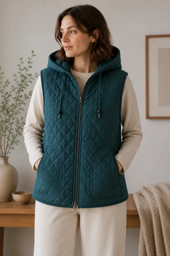 Hooded Quilted Vest for Cozy Outdoor Nordic Comfort