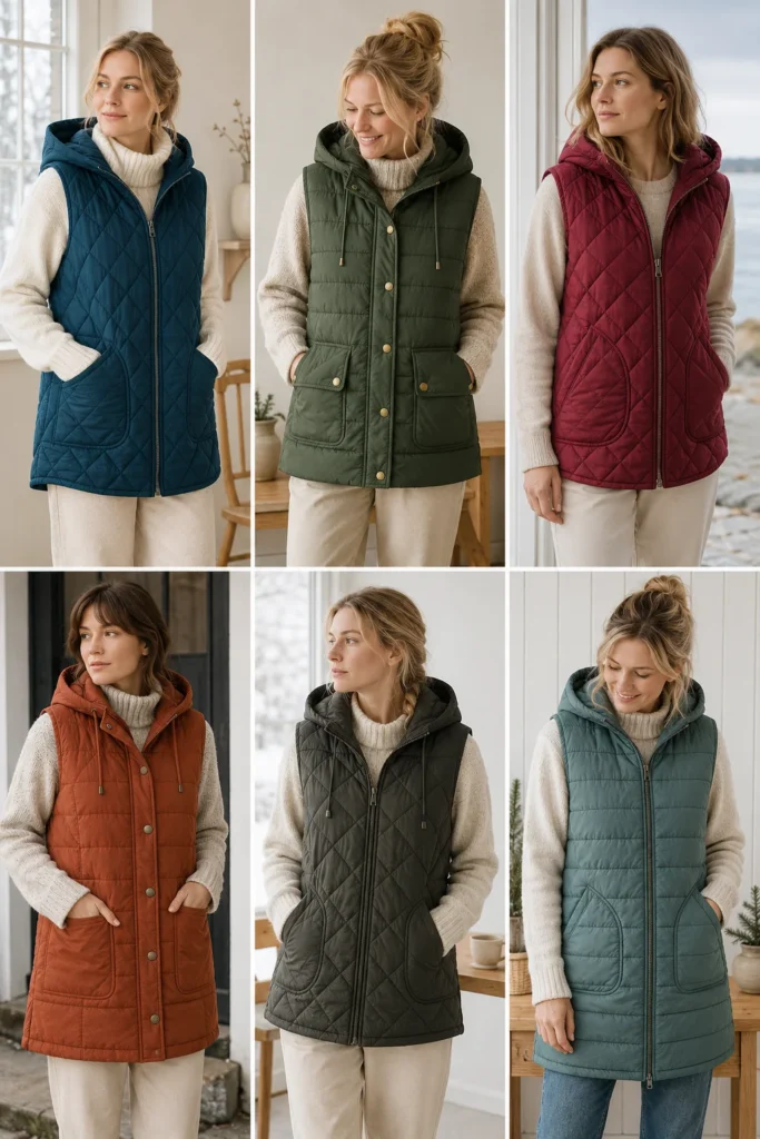 Hooded Quilted Vest for Cozy Outdoor Nordic Comfort