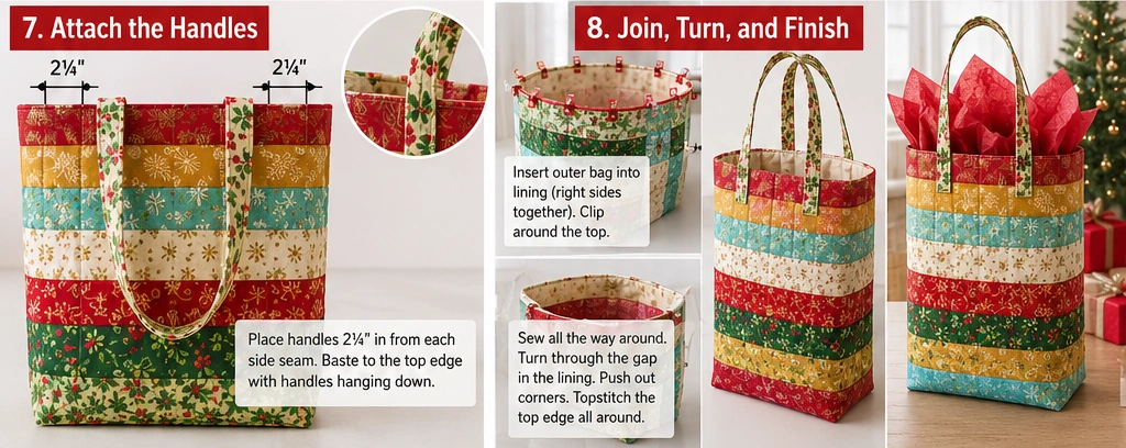 Jelly Roll Quilted Gift Bags for Last-Minute Sewing