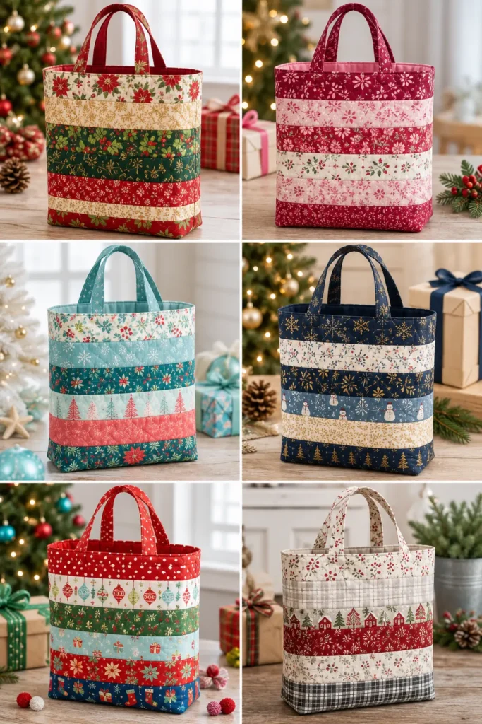 Jelly Roll Quilted Gift Bags for Last-Minute Sewing