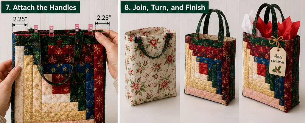 Log Cabin Block Quilted Christmas Gift Bags