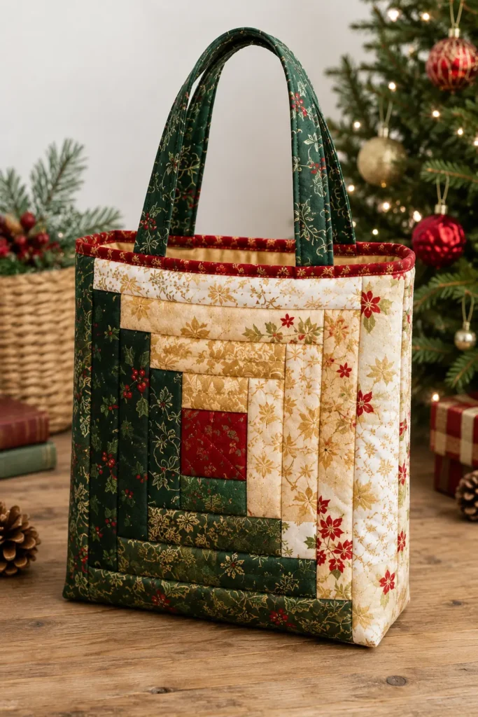 Log Cabin Block Quilted Christmas Gift Bags