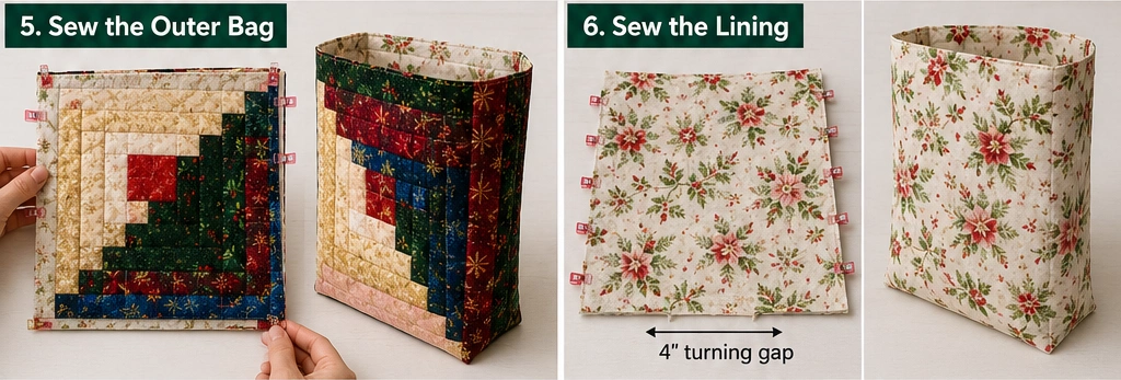 Log Cabin Block Quilted Christmas Gift Bags