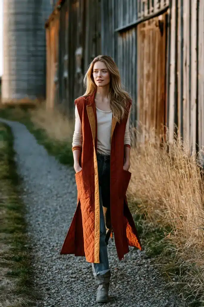 Longline Quilted Duster Vest for Effortless Layering
