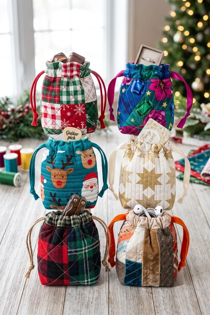 Mini Quilted Gift Pouches for Stocking Stuffers