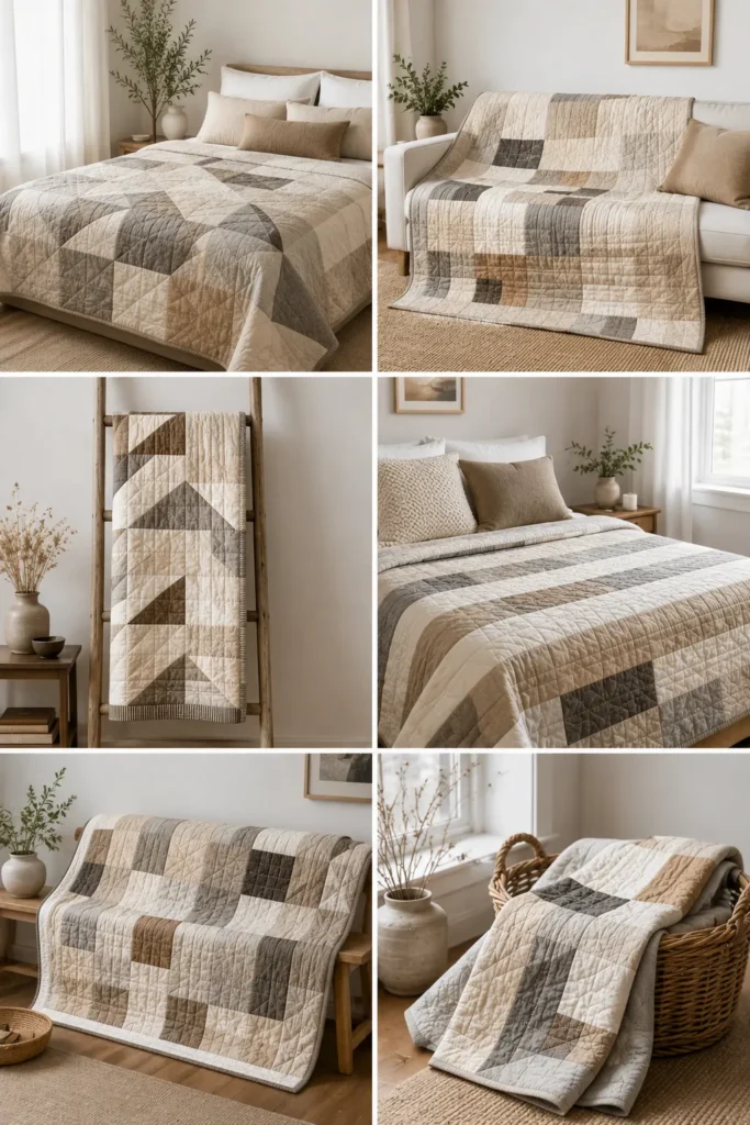 Minimalist Neutral Fall Quilts for Serene, Cozy Spaces