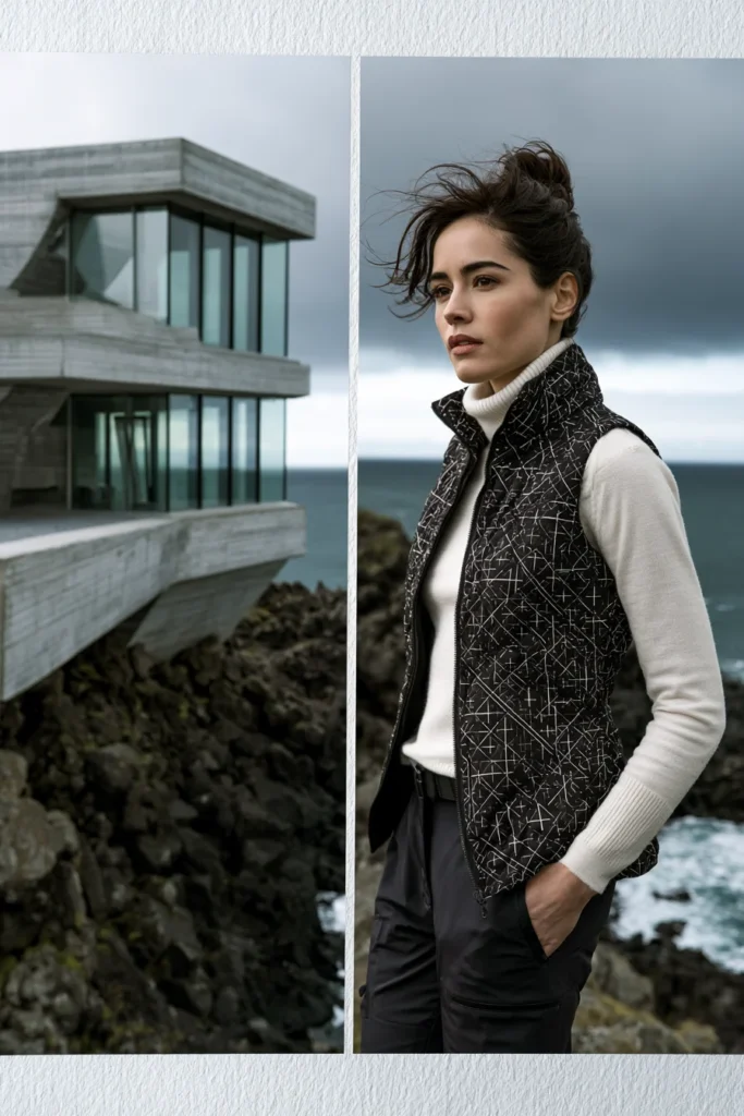 Monochrome Plus-Sign Quilted Vest for Striking Scandi Contrast