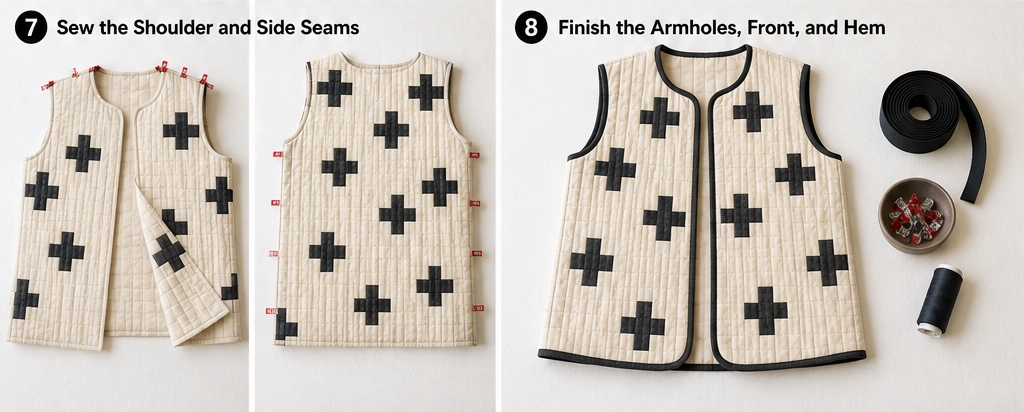 Monochrome Plus-Sign Quilted Vest for Striking Scandi Contrast