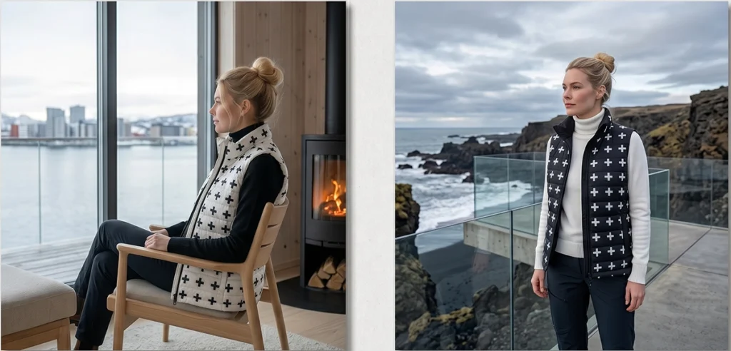 Monochrome Plus-Sign Quilted Vest for Striking Scandi Contrast