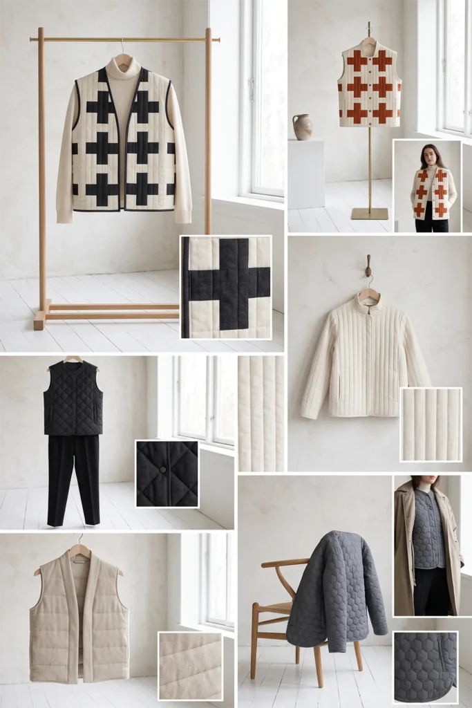 Monochrome Plus-Sign Quilted Vest for Striking Scandi Contrast
