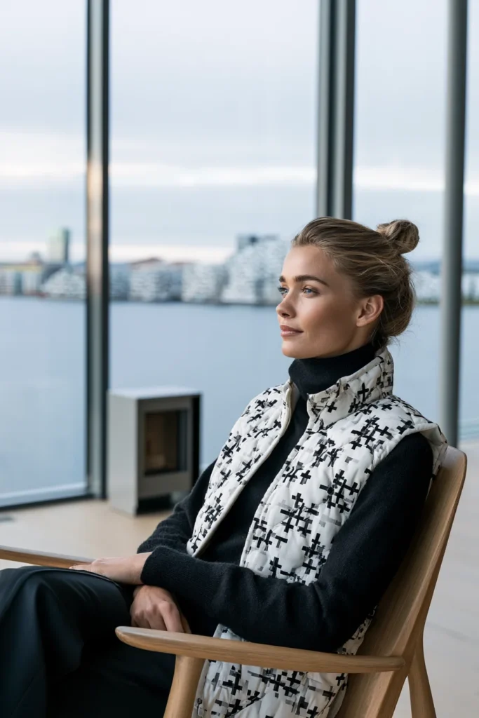 Monochrome Plus-Sign Quilted Vest for Striking Scandi Contrast