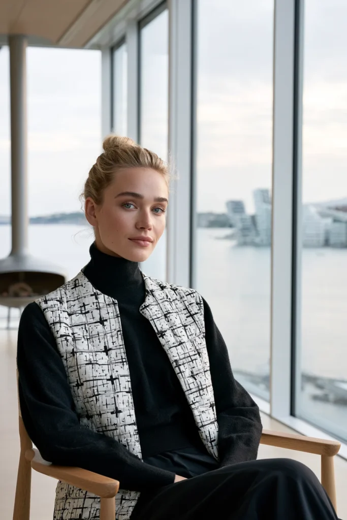 Monochrome Plus-Sign Quilted Vest for Striking Scandi Contrast