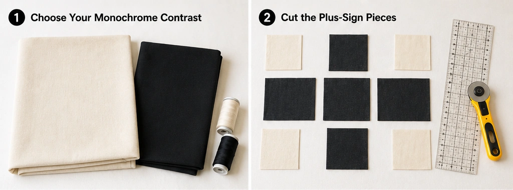 Monochrome Plus-Sign Quilted Vest for Striking Scandi Contrast