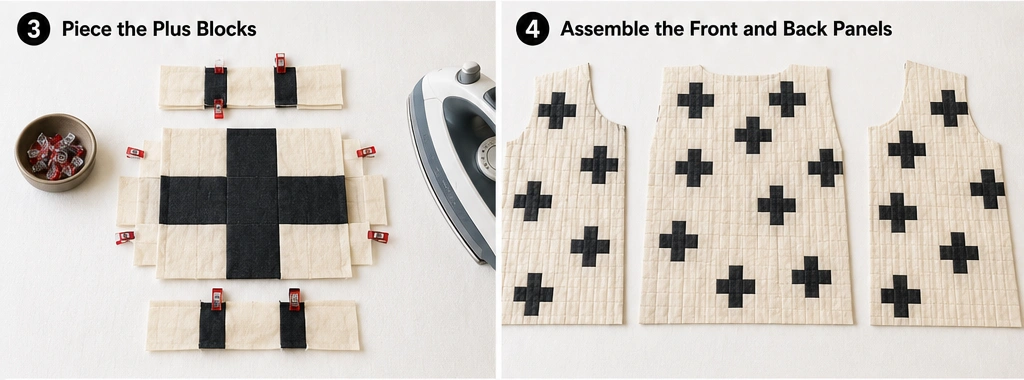 Monochrome Plus-Sign Quilted Vest for Striking Scandi Contrast