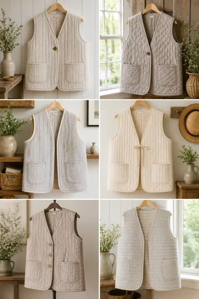 Neutral Linen-Blend Quilted Vest for Everyday Elegance