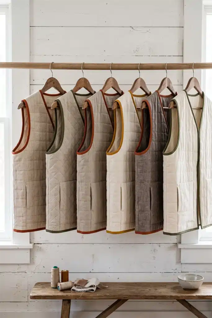 Neutral Linen-Blend Quilted Vest for Everyday Elegance