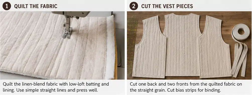 Neutral Linen-Blend Quilted Vest for Everyday Elegance
