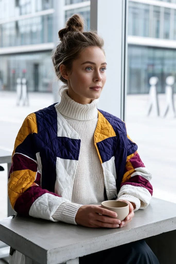 Nordic Cross Patchwork Quilted Jacket for Bold Graphic Style