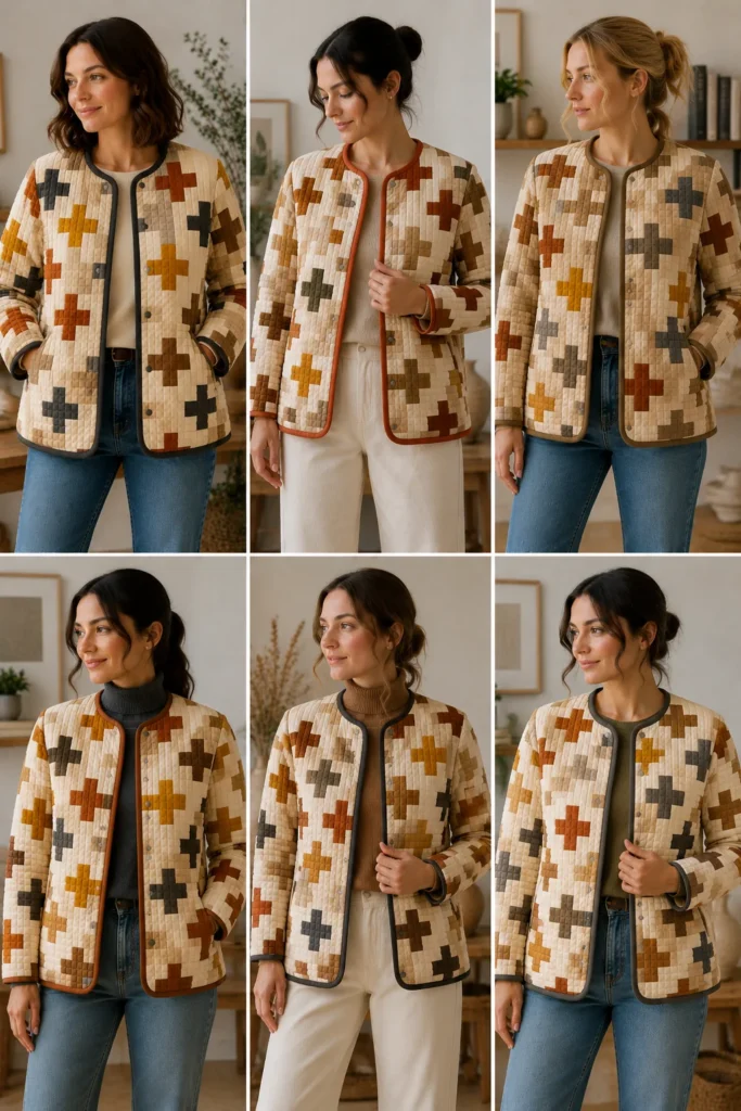 Nordic Cross Patchwork Quilted Jacket for Bold Graphic Style