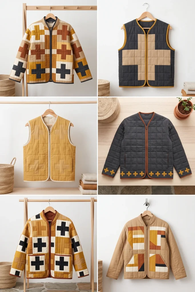Nordic Cross Patchwork Quilted Jacket for Bold Graphic Style