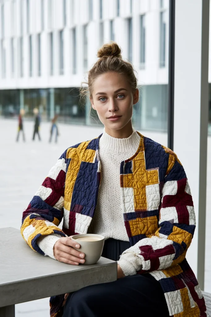 Nordic Cross Patchwork Quilted Jacket for Bold Graphic Style