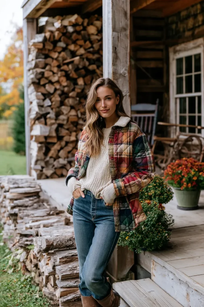 Plaid Quilted Shacket for Rustic Farmhouse Warmth