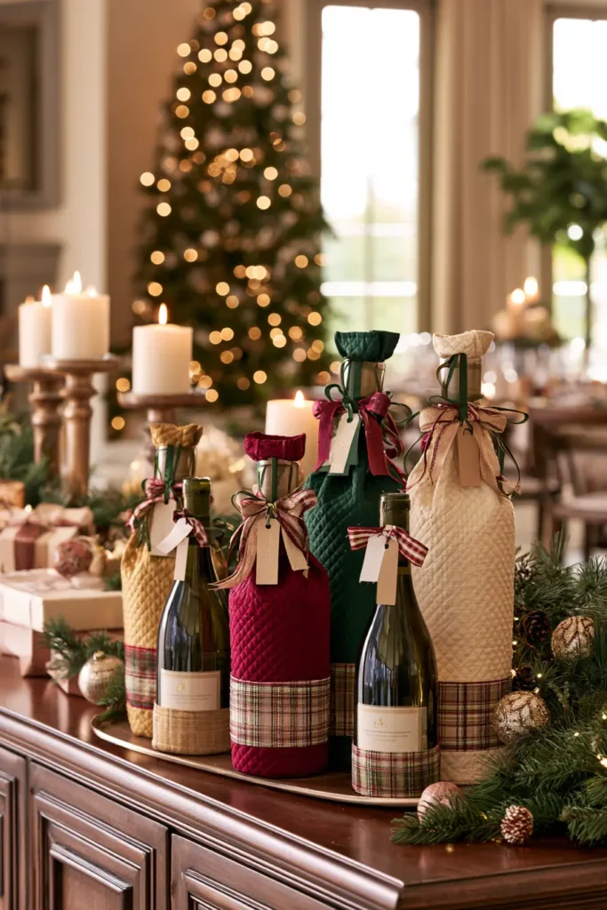 Quilted Wine Bottle Gift Bags for Holiday Hosts