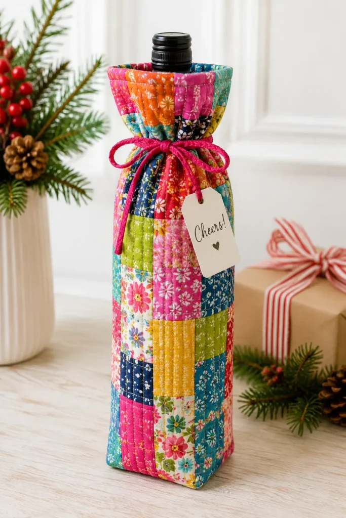 Quilted Wine Bottle Gift Bags for Holiday Hosts