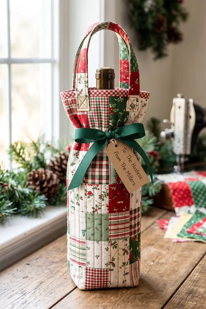 Quilted Wine Bottle Gift Bags for Holiday Hosts