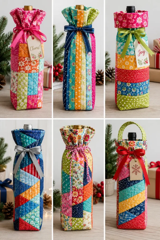 Quilted Wine Bottle Gift Bags for Holiday Hosts