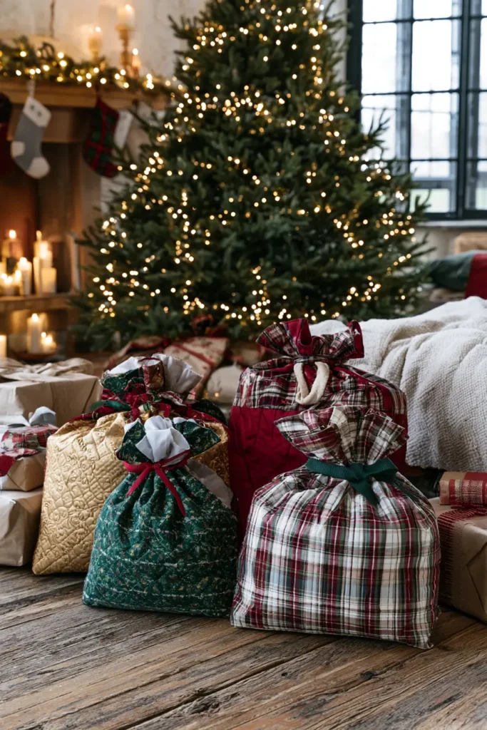 Reversible Quilted Christmas Gift Bags